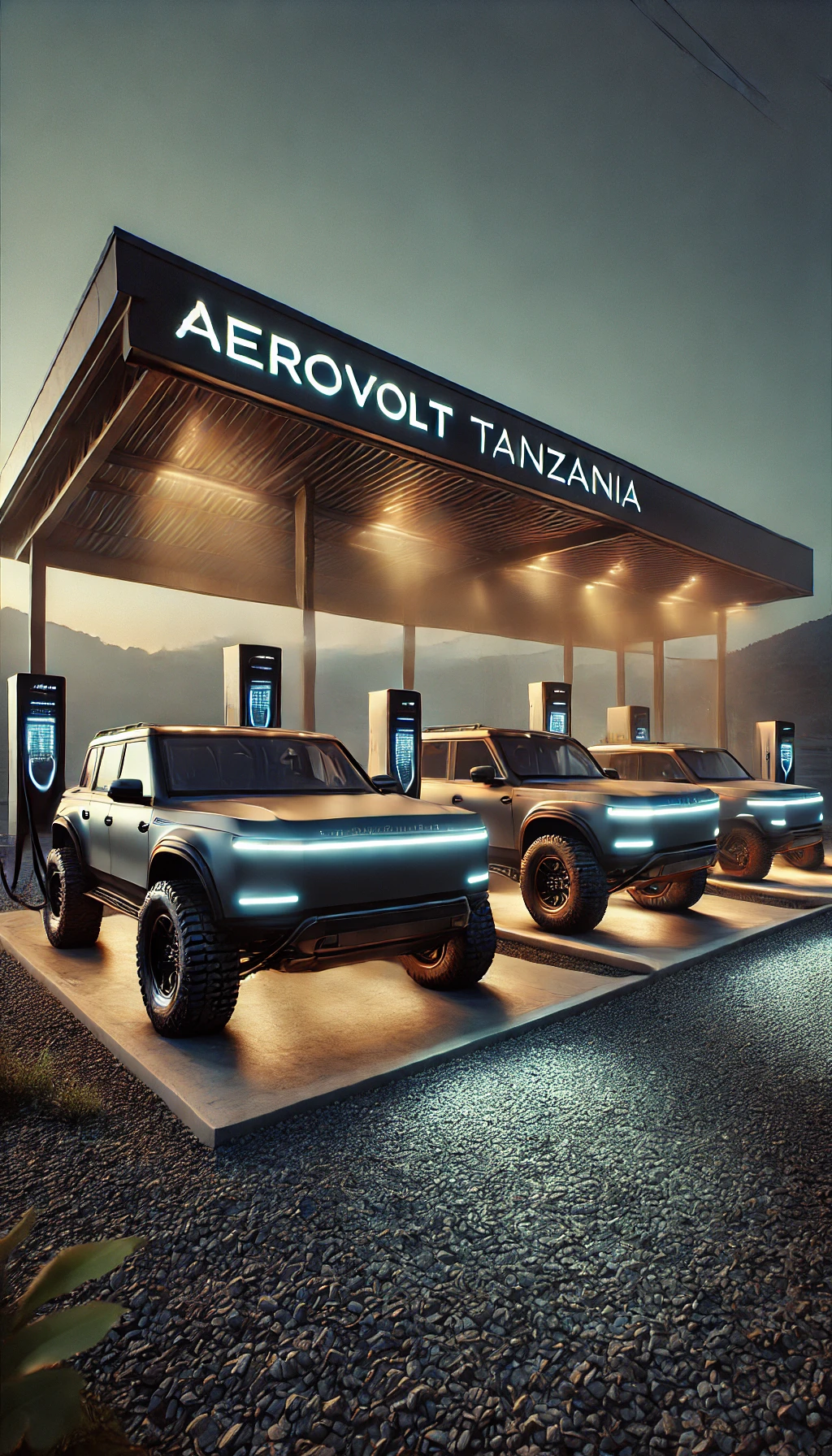 DALL·E 2025-01-27 22.02.19 - A high-definition, ultra-realistic photograph of modern off-road SUVs parked at a state-of-the-art charging station under cinematic lighting. The SUVs